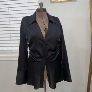 Black button down H&M blouse w/ frayed waste